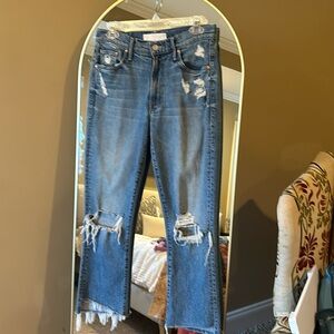 MOTHER high rise/cropped jean with frayed hem. Only worn a few times
